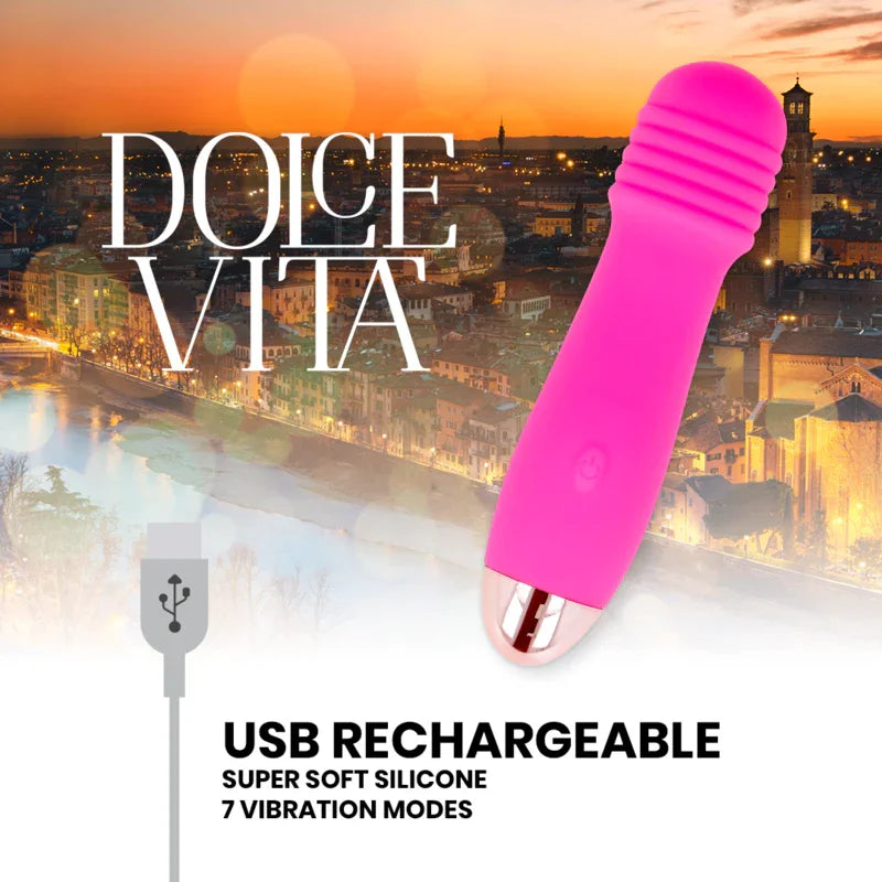 DOLCE VITA - VIBRADOR RECARGABLE THREE ROSA 7 VELOCIDADES - Nuvica