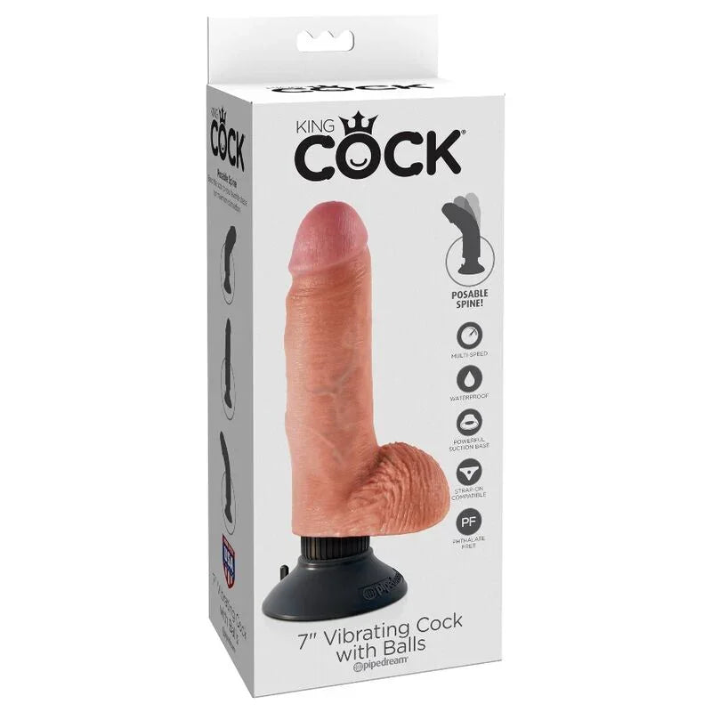 KING COCK - DILDO VIBRADOR CON TESTÍCULOS 17.78 CM NATURAL - Nuvica