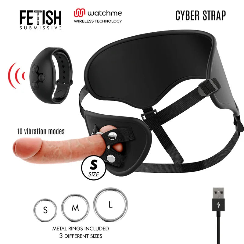 FETISH SUBMISSIVE CYBER STRAP - ARNÉS CON DILDO CONTROL REMOTO TECNOLOGÍA WATCHME S - Nuvica