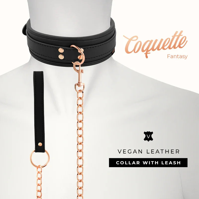 COQUETTE CHIC DESIRE - FANTASY COLLAR CUERO VEGANO CON CORREA Y FORRO DE NEOPRENO - Nuvica