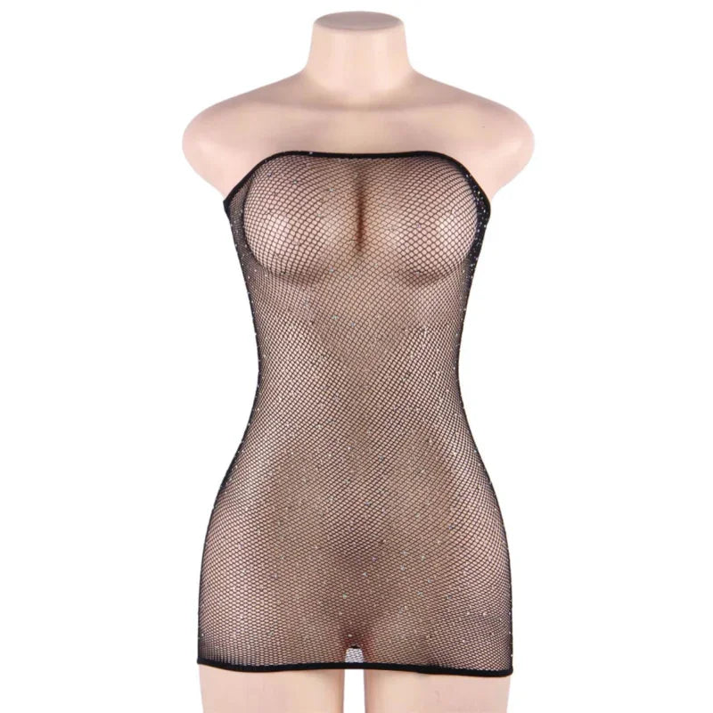 QUEEN LINGERIE - VESTIDO CUERPO DE RED CON BRILLANTES S/L - Nuvica