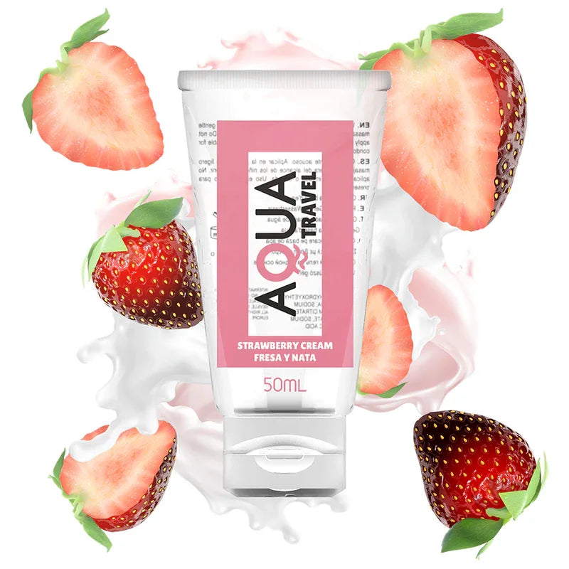 AQUA TRAVEL - LUBRICANTE BASE AGUA SABOR FRESA Y NATA - 50 ML - Nuvica