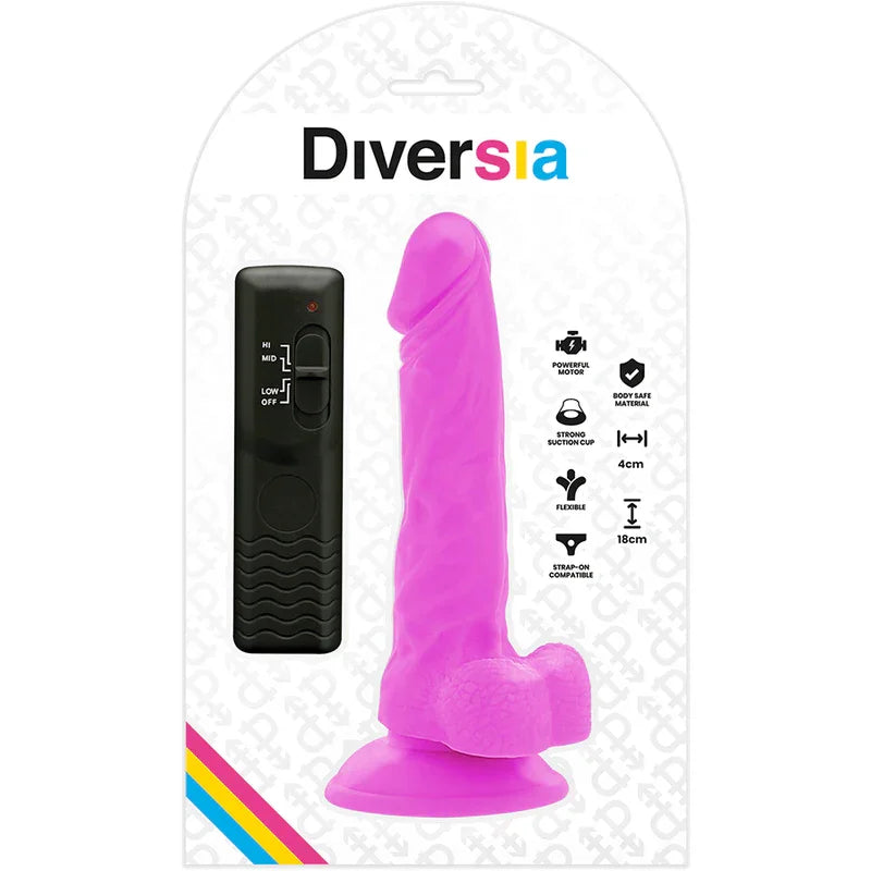 DIVERSIA - DILDO REALÍSTICO FLEXIBLE CON VIBRACIÓN LILA 18 CM -O- 4 CM - Nuvica