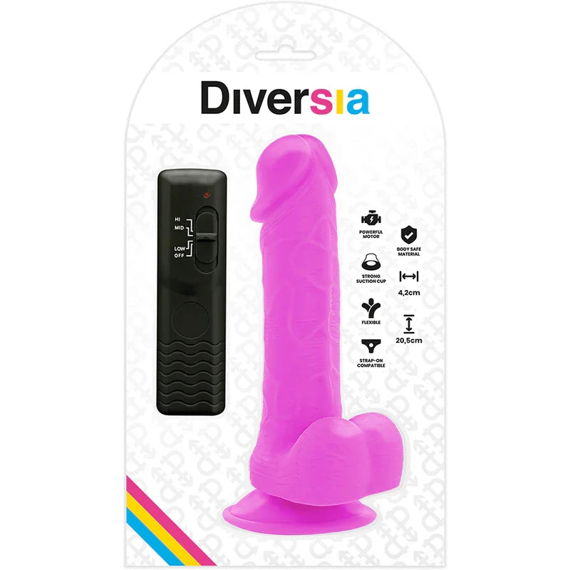 DIVERSIA - DILDO REALÍSTICO FLEXIBLE CON VIBRACIÓN LILA 20.5 CM -O- 4.2 CM - Nuvica