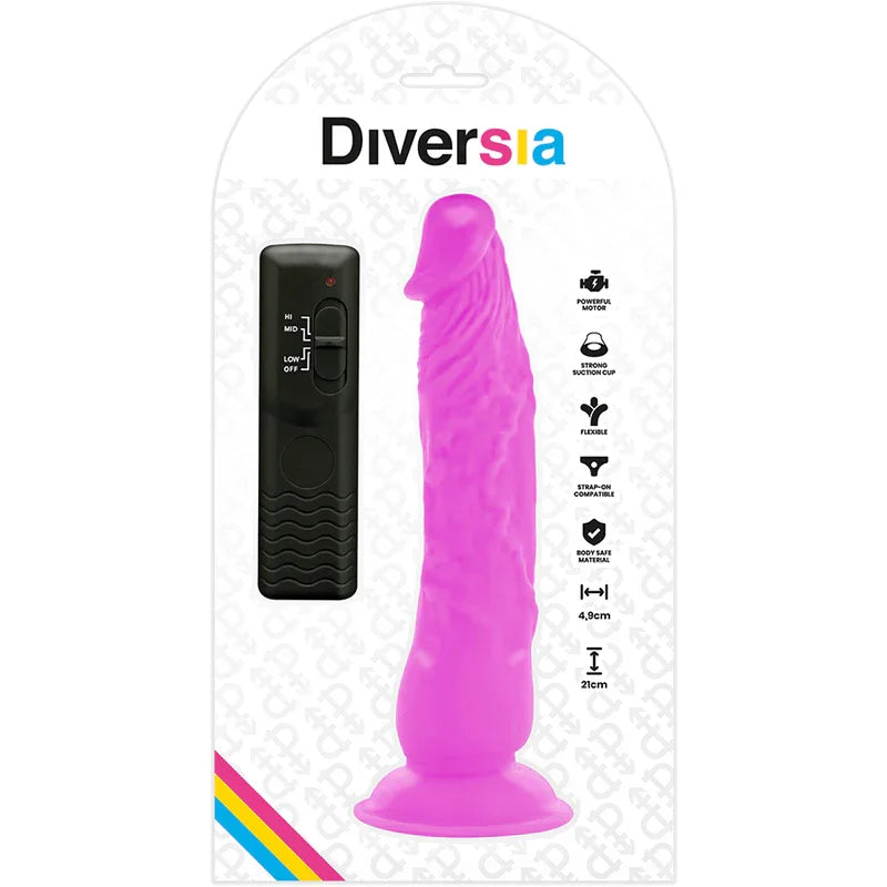 DIVERSIA - DILDO REALÍSTICO FLEXIBLE CON VIBRACIÓN LILA 21 CM -O- 4.9 CM - Nuvica