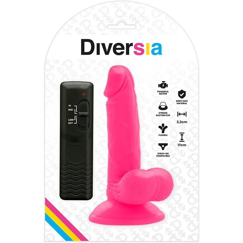 DIVERSIA - DILDO REALÍSTICO FLEXIBLE CON VIBRACIÓN ROSA 17 CM -O- 3.3 CM - Nuvica