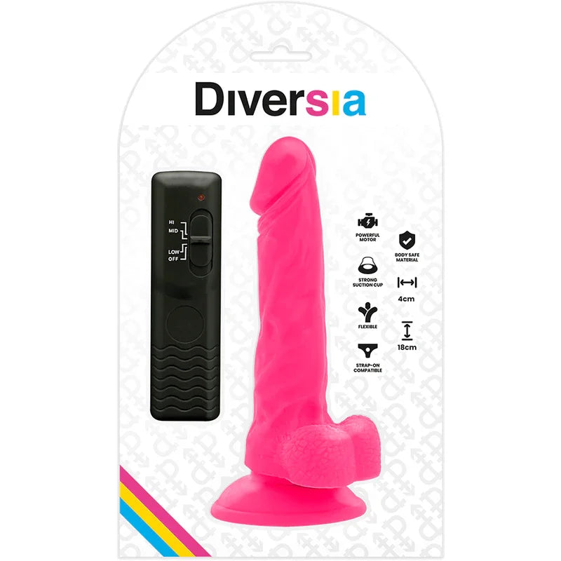 DIVERSIA - DILDO REALÍSTICO FLEXIBLE CON VIBRACIÓN ROSA 18 CM -O- 4 CM - Nuvica