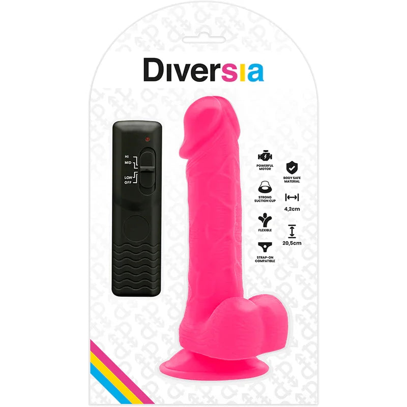 DIVERSIA - DILDO REALÍSTICO FLEXIBLE CON VIBRACIÓN ROSA 20.5 CM -O- 4.2 CM - Nuvica