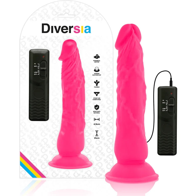 DIVERSIA - DILDO REALÍSTICO FLEXIBLE CON VIBRACIÓN ROSA 21 CM -O- 4.9 CM - Nuvica