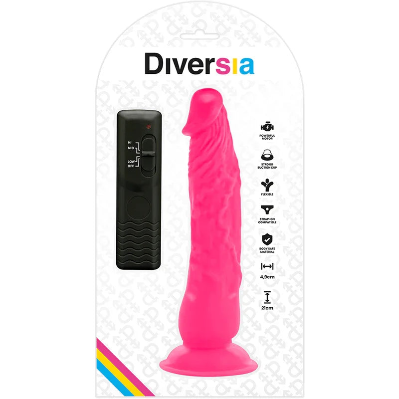 DIVERSIA - DILDO REALÍSTICO FLEXIBLE CON VIBRACIÓN ROSA 21 CM -O- 4.9 CM - Nuvica
