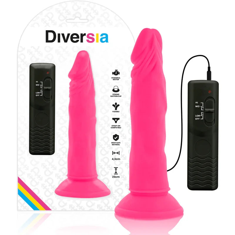 DIVERSIA - DILDO REALÍSTICO FLEXIBLE CON VIBRACIÓN ROSA 23 CM -O- 4.3 CM - Nuvica