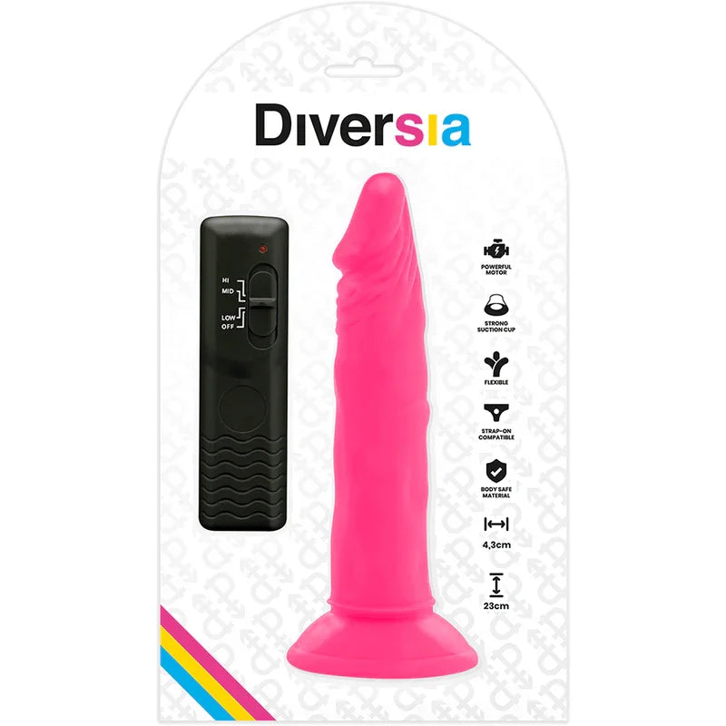 DIVERSIA - DILDO REALÍSTICO FLEXIBLE CON VIBRACIÓN ROSA 23 CM -O- 4.3 CM - Nuvica