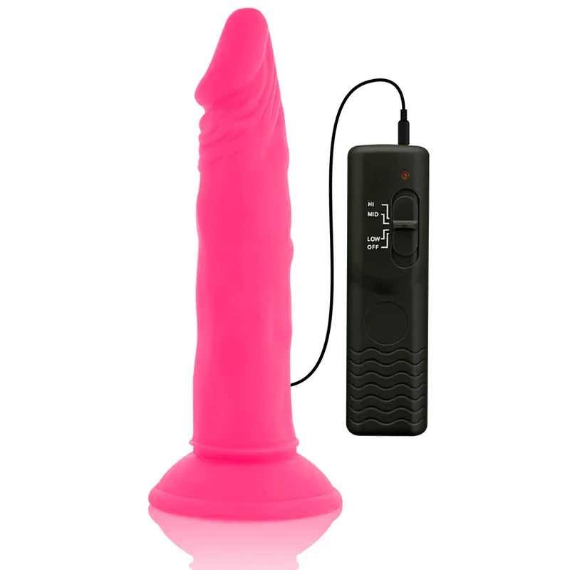 DIVERSIA - DILDO REALÍSTICO FLEXIBLE CON VIBRACIÓN ROSA 23 CM -O- 4.3 CM - Nuvica