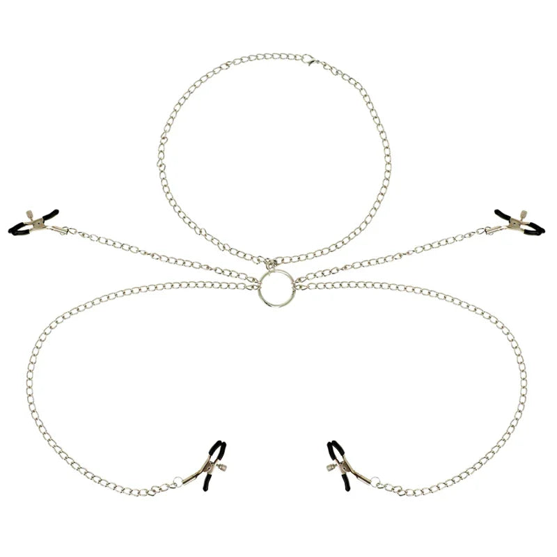 OHMAMA FETISH - 4 PINZAS PEZONES CON COLLAR DE CADENAS - Nuvica