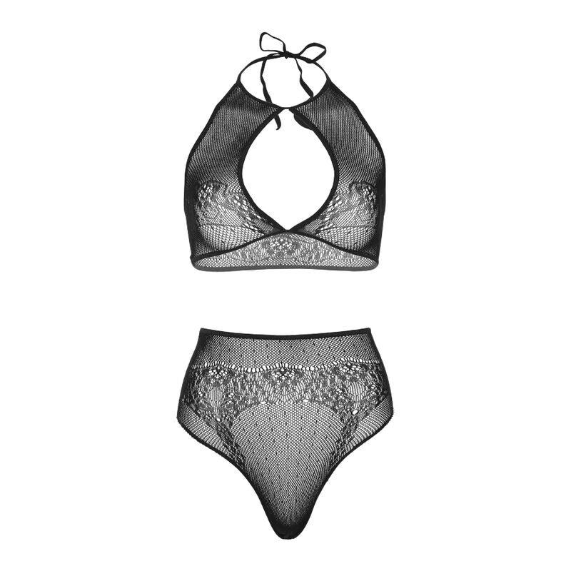 LEG AVENUE - SET DOS PIEZAS TOP CORTO CUELLO HALTER Y TANGA TALLA ÚNICA - Nuvica