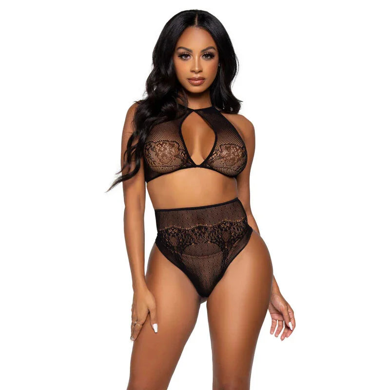 LEG AVENUE - SET DOS PIEZAS TOP CORTO CUELLO HALTER Y TANGA TALLA ÚNICA - Nuvica