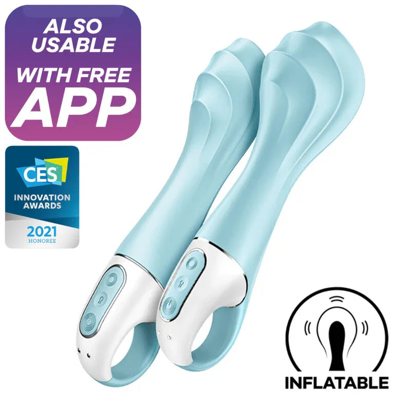SATISFYER - AIR PUMP VIBRATOR 5+ VIBRADOR PUNTO G INFLABLE APP AZUL - Nuvica