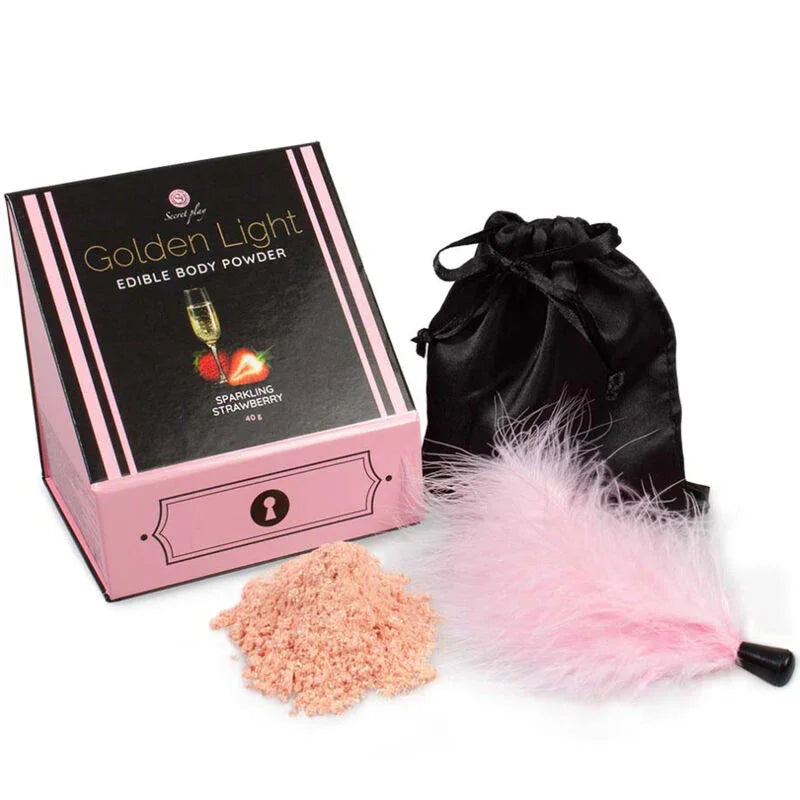 SECRETPLAY - GOLDEN LIGHT KIT POLVOS COMESTIBLES Y PLUMA FRESAS & CAVA - Nuvica