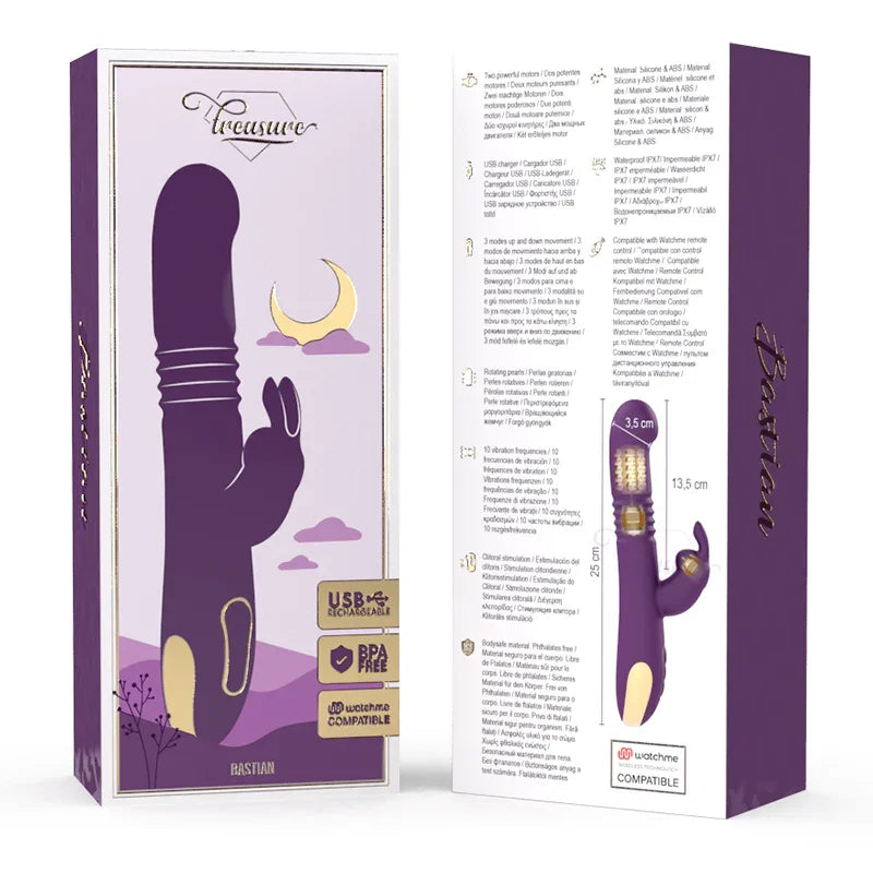 TREASURE - BASTIAN RABBIT UP & DOWN, ROTATOR & VIBRATOR COMPATIBLE CON WATCHME WIRELESS TECHNOLOGY - Nuvica