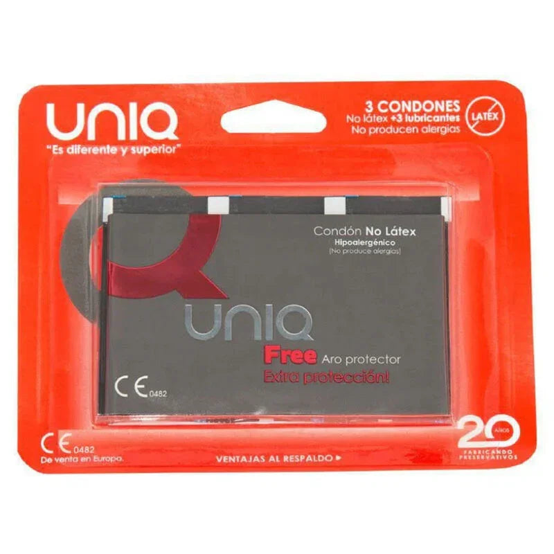 UNIQ - FREE PRESERVATIVOS CON ARO PROTECTOR SIN LATEX 3 UNIDADES - Nuvica
