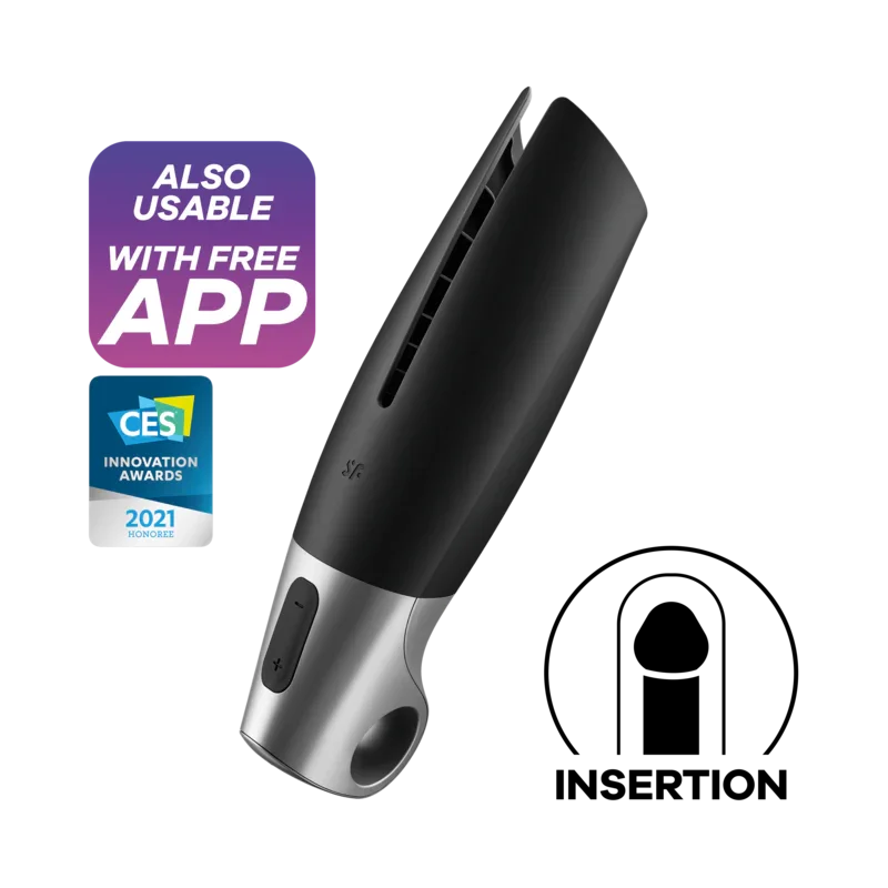 SATISFYER - POWER MASTURBATOR NEGRO Y PLATA - Nuvica
