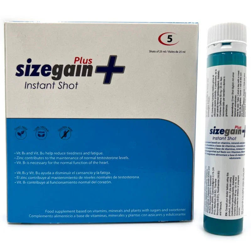 500 COSMETICS - SIZEGAIN PLUS INSTANT SHOT VIGORIZANTE MASCULINO 5 UNIDADES (FECHA DE CADUCIDAD PROXIMA) - Nuvica
