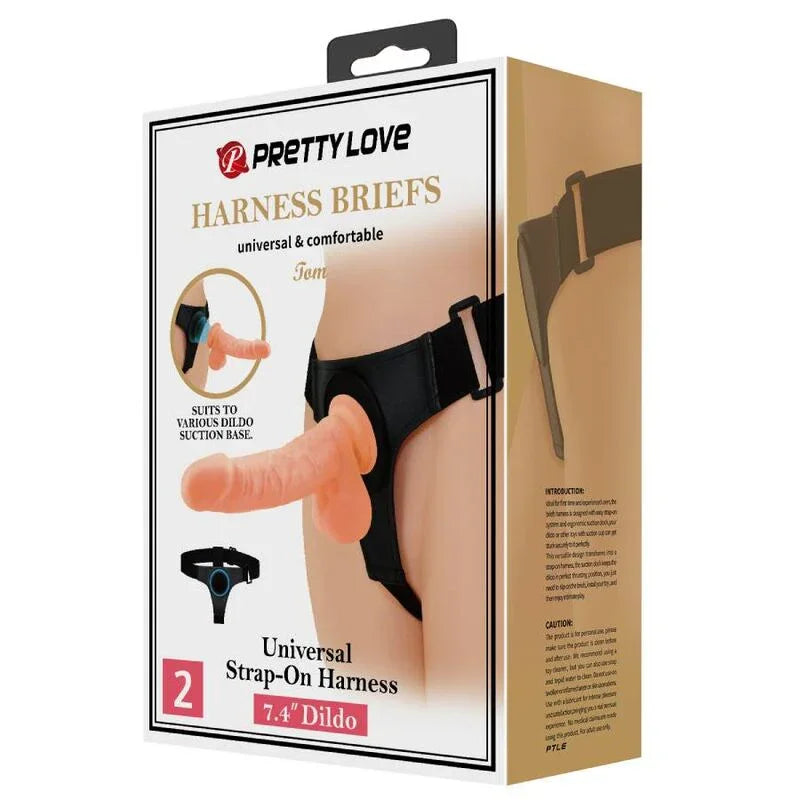 PRETTY LOVE - HARNESS BRIEFS ARNÉS UNIVERSAL CON DILDO TOM 20 CM NATURAL - Nuvica
