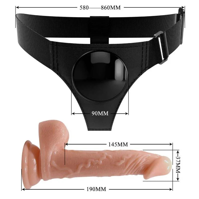 PRETTY LOVE - HARNESS BRIEFS ARNÉS UNIVERSAL CON DILDO KEVIN 19 CM NATURAL - Nuvica