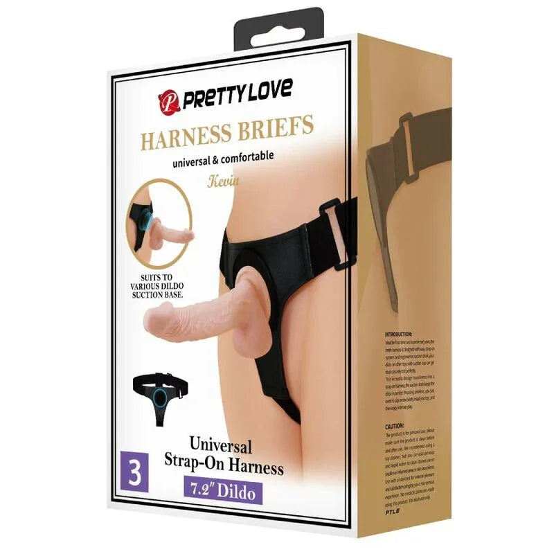 PRETTY LOVE - HARNESS BRIEFS ARNÉS UNIVERSAL CON DILDO KEVIN 19 CM NATURAL - Nuvica