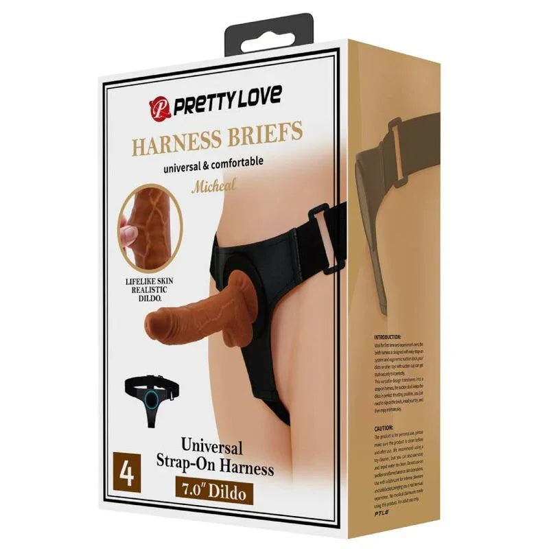PRETTY LOVE - HARNESS BRIEFS ARNÉS UNIVERSAL CON DILDO MICHEAL 20 CM NEGRO - Nuvica