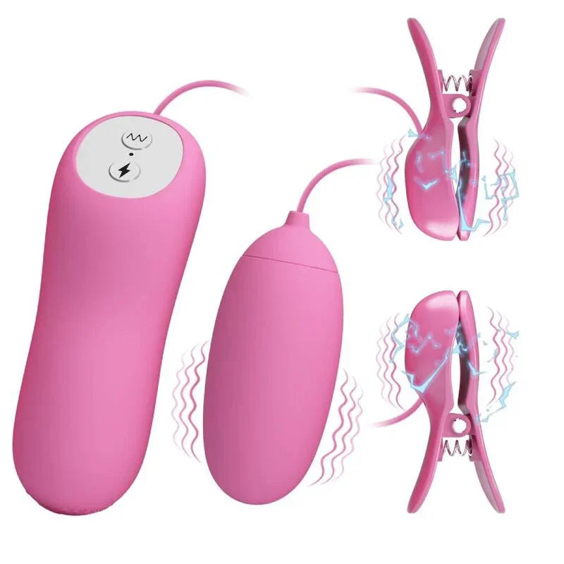PRETTY LOVE - PINZAS CON VIBRACIÓN Y ELETROSHOCK ROSA - Nuvica