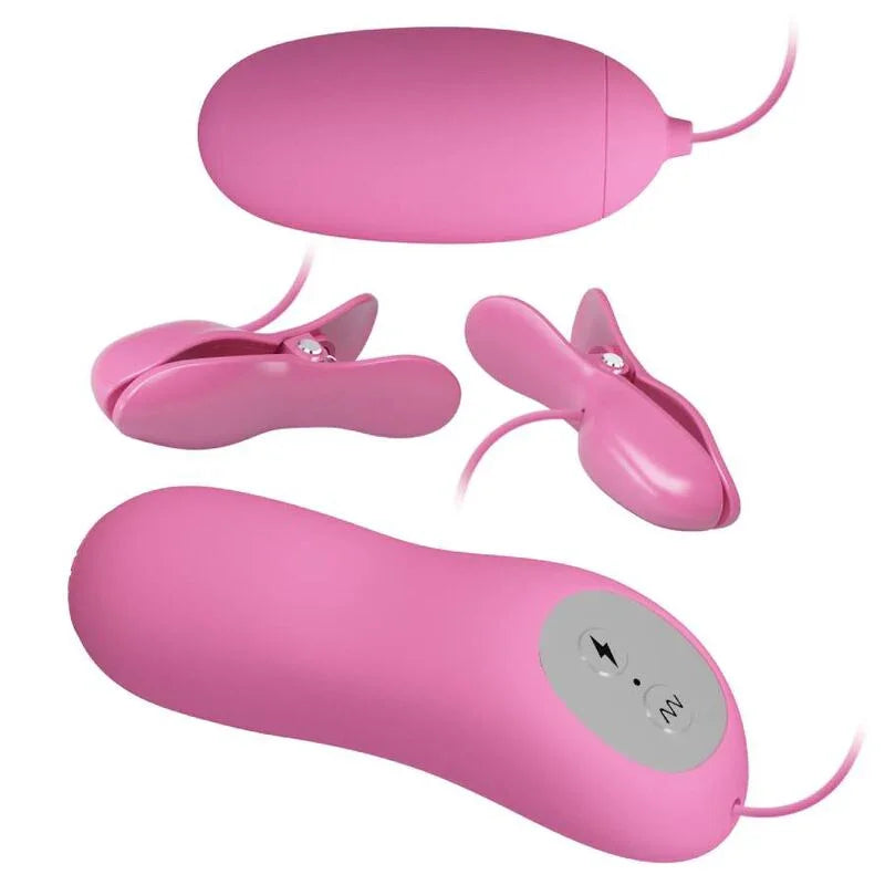PRETTY LOVE - PINZAS CON VIBRACIÓN Y ELETROSHOCK ROSA - Nuvica