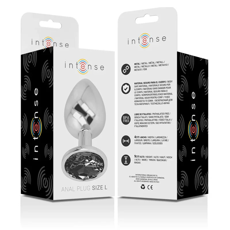 INTENSE - PLUG ANAL METAL ALUMINIO CON CRISTAL NEGRO TALLA L - Nuvica