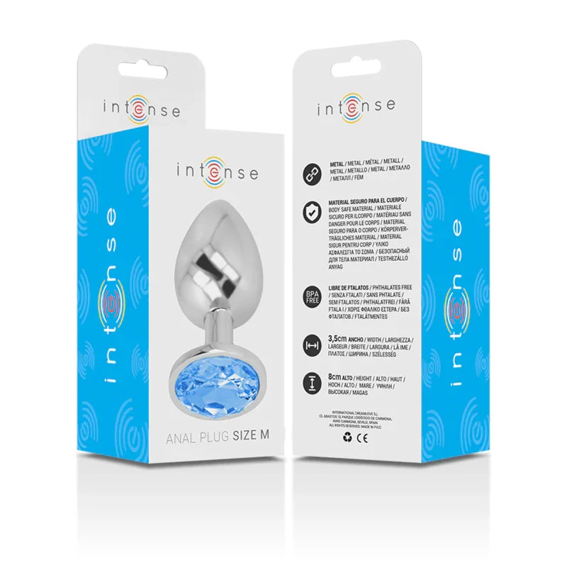 INTENSE - PLUG ANAL METAL ALUMINIO CON CRISTAL AZUL TALLA M - Nuvica