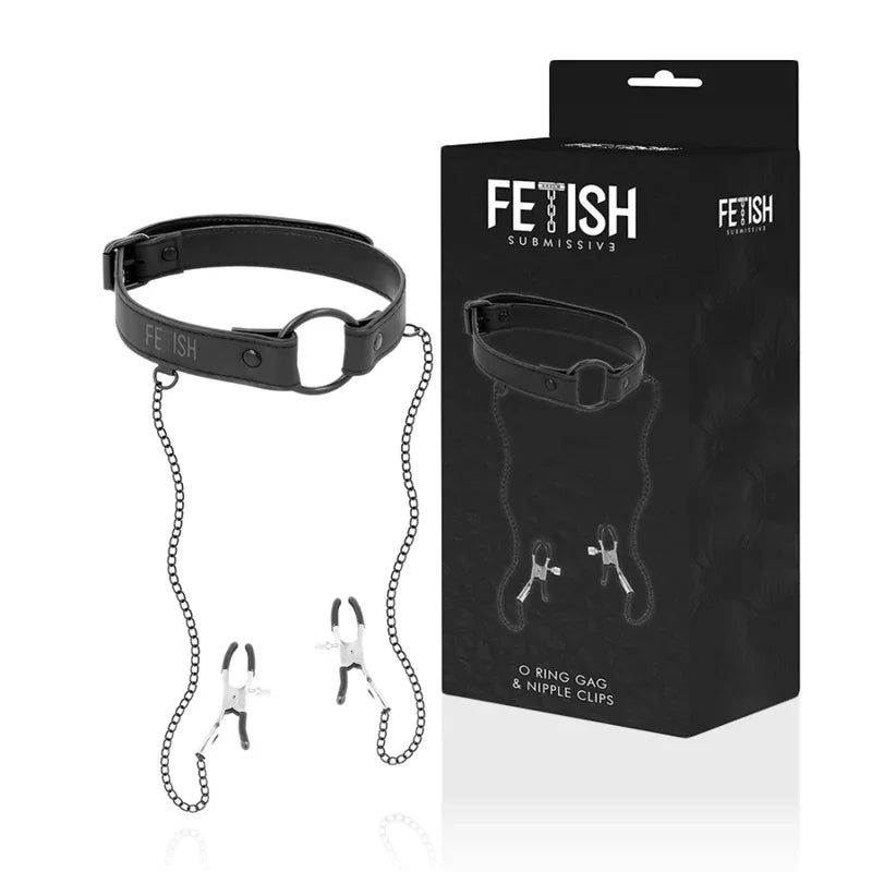 FETISH SUBMISSIVE - ANILLA MORDAZA CON PINZAS PARA PEZONES - Nuvica