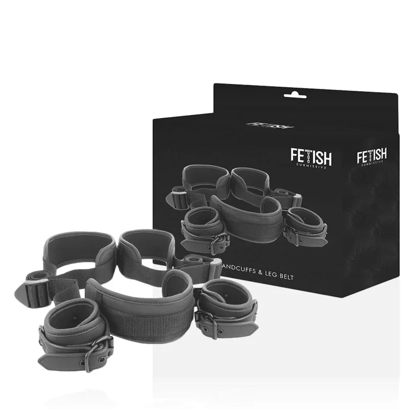 FETISH SUBMISSIVE - POSICIÓN PIERNAS ABIERTAS CON ESPOSAS CON FORRO DE NEOPRENO - Nuvica