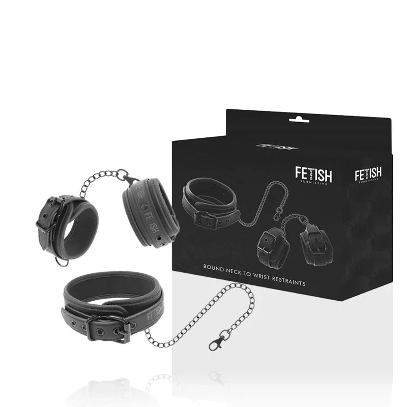 FETISH SUBMISSIVE - COLLAR Y ESPOSAS CUERO VEGANO CON FORRO DE NEOPRENO - Nuvica