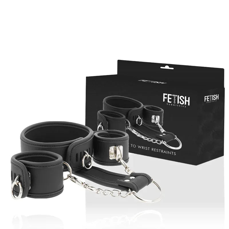FETISH SUBMISSIVE - COLLAR Y ESPOSAS CUERO VEGANO CON FORRO DE NEOPRENO - Nuvica