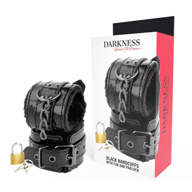 DARKNESS - ESPOSAS CUERO AJUSTABLES MANOS NEGRO CON CANDADO - Nuvica
