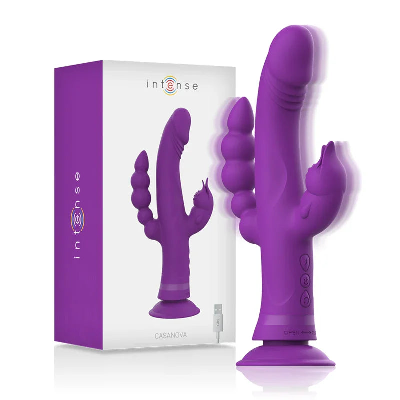 INTENSE - CASANOVA VIBRADOR RABBIT SILICONA TRIPLE MOTOR MORADO - Nuvica