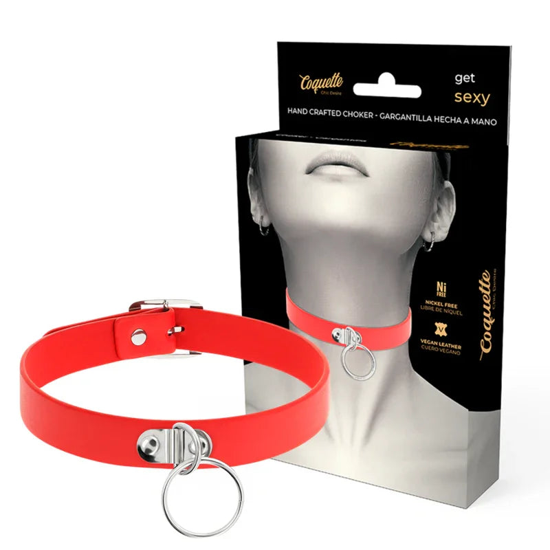 COQUETTE CHIC DESIRE - COLLAR CUERO VEGANO ROJO ACCESORIO WOMAN FETISH - Nuvica