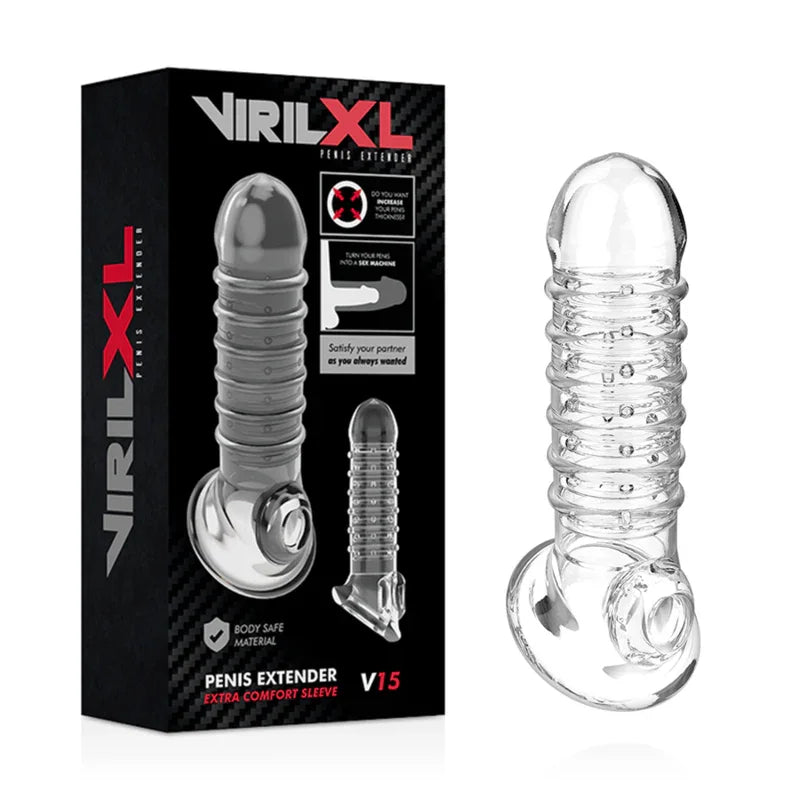 VIRILXL - EXTENSION Y FUNDA DE PENE V15 TRANSPARENTE - Nuvica