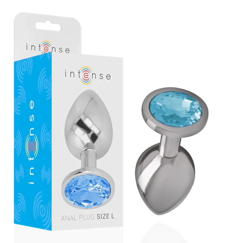 INTENSE - PLUG ANAL METAL ALUMINIO CON CRISTAL AZUL TALLA L - Nuvica