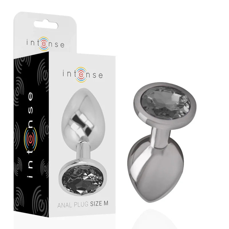 INTENSE - PLUG ANAL METAL ALUMINIO CON CRISTAL NEGRO TALLA M - Nuvica