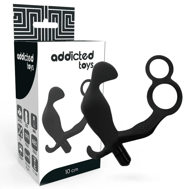 ADDICTED TOYS - PLUG ANAL CON ANILLA DOBLE PENE Y TESTÍCULOS NEGRO - Nuvica