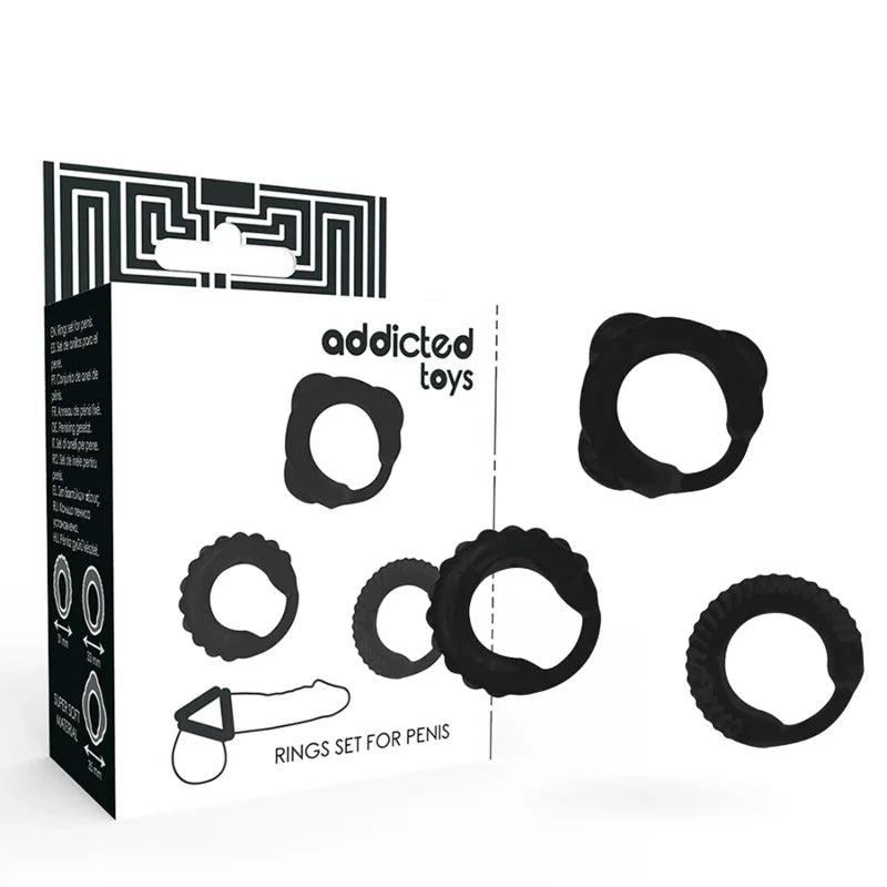 ADDICTED TOYS - SET 3 ANILLOS PENE NEGRO - Nuvica