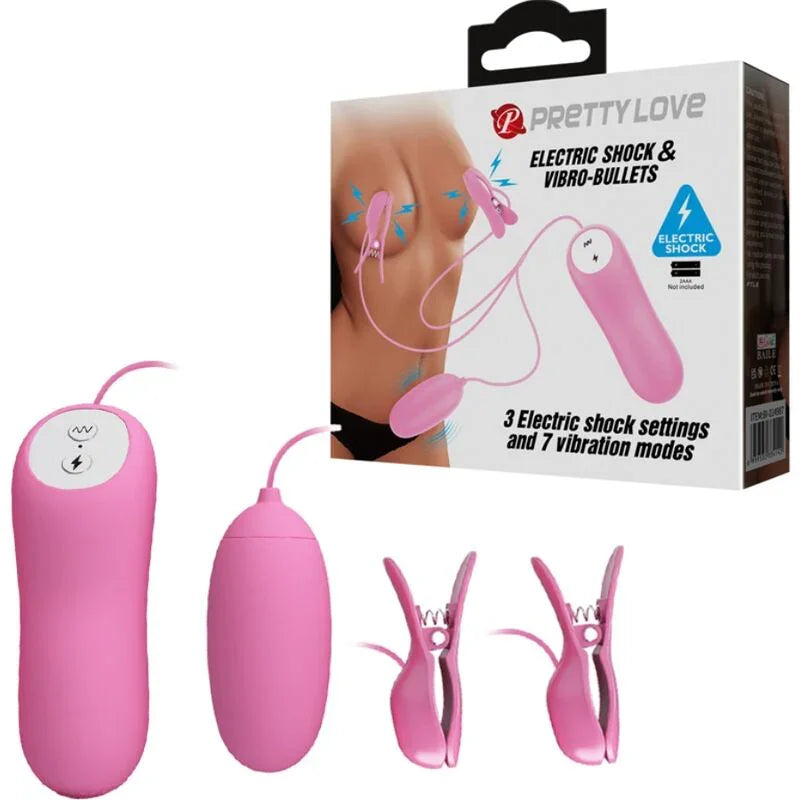 PRETTY LOVE - PINZAS CON VIBRACIÓN Y ELETROSHOCK ROSA - Nuvica