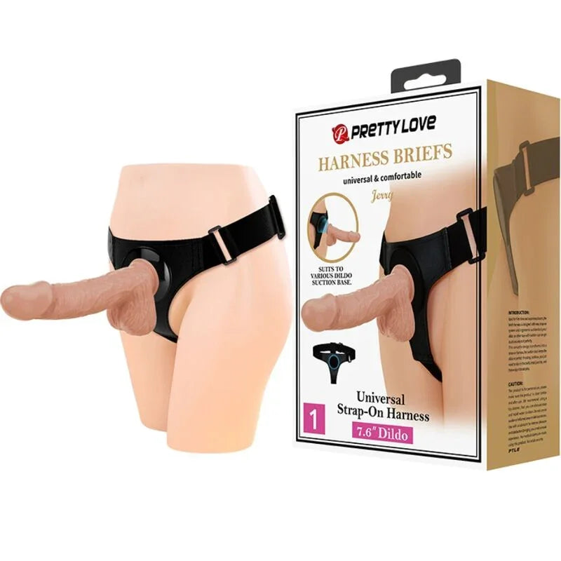PRETTY LOVE - HARNESS BRIEFS ARNÉS UNIVERSAL CON DILDO JERRY 21.8 CM NATURAL - Nuvica