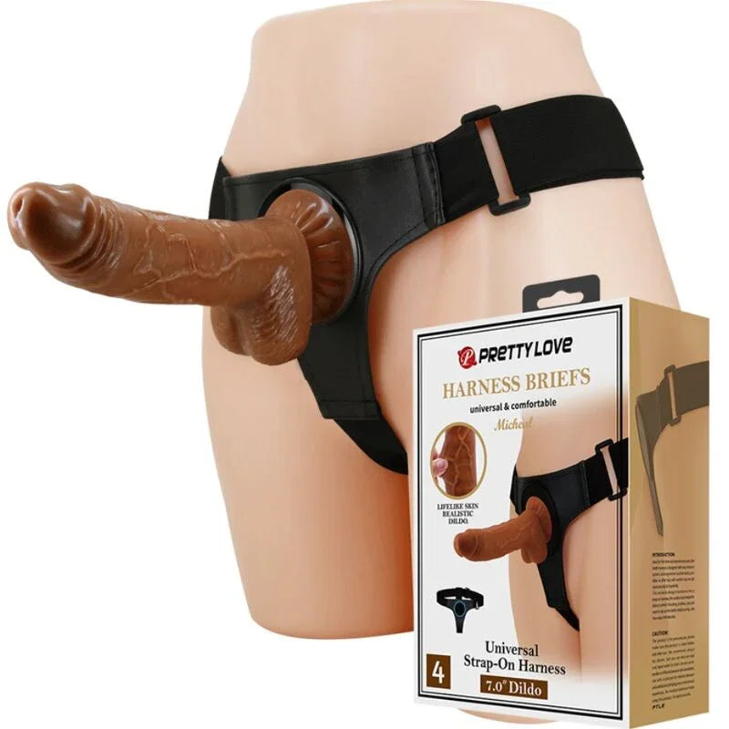 PRETTY LOVE - HARNESS BRIEFS ARNÉS UNIVERSAL CON DILDO MICHEAL 20 CM NEGRO - Nuvica