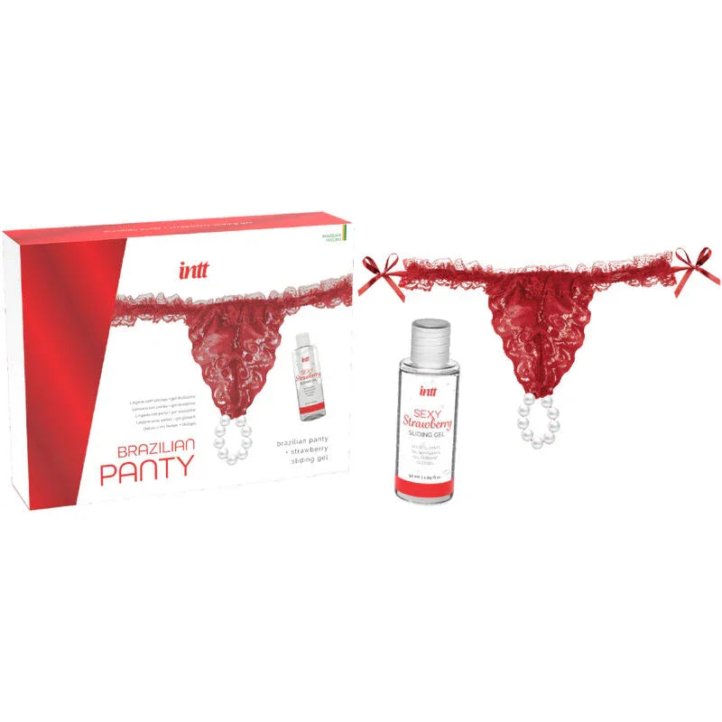 INTT RELEASES - PANTY BRASILEÑO ROJA CON PERLAS Y GEL LUBRICANTE 50 ML - Nuvica